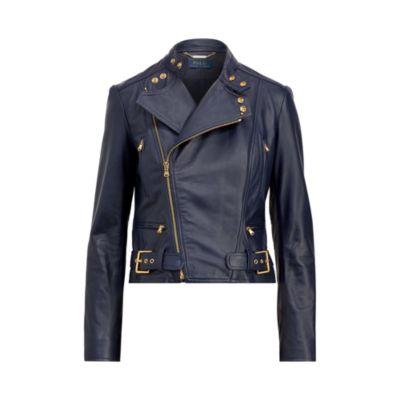 Ralph Lauren Leather Moto Jacket Blue