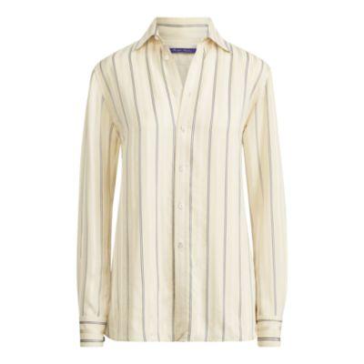 Ralph Lauren Adrien Striped Satin Shirt Antique Cream/navy Multi