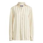 Ralph Lauren Adrien Striped Satin Shirt Antique Cream/navy Multi