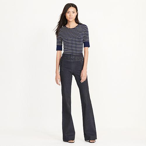 Ralph Lauren Lauren Striped Lace-up Top Navy/metallic Gold