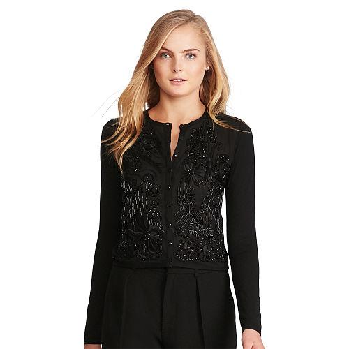 Polo Ralph Lauren Beaded Silk-cashmere Cardigan Black