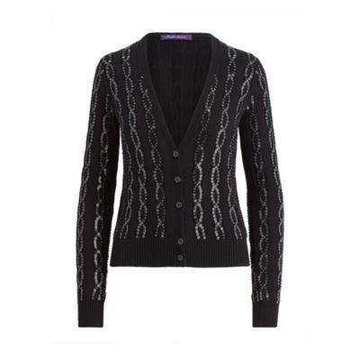 Ralph Lauren Sequined Silk Cable Cardigan Black