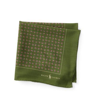 Ralph Lauren Neat Wool Pocket Square Green