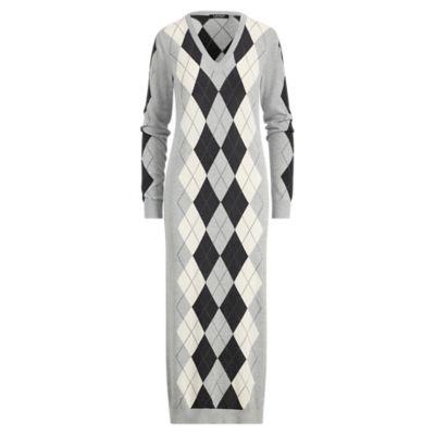 Ralph Lauren Argyle Sweater Dress Grey Multi