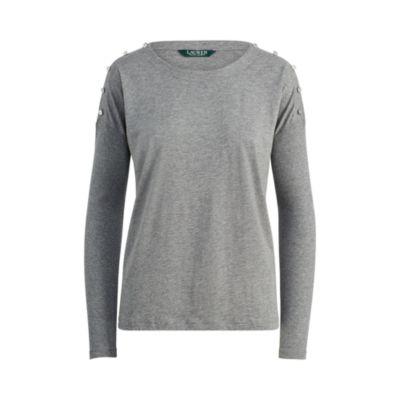 Ralph Lauren Button-shoulder Jersey Shirt Cityscape Grey Heather