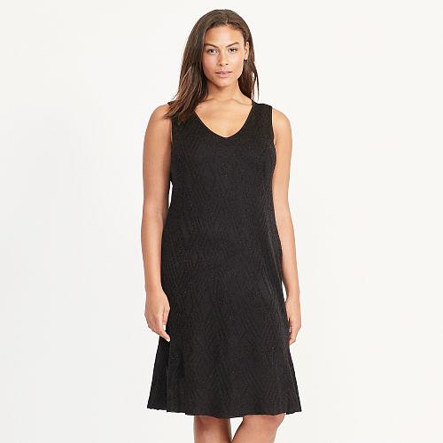 Ralph Lauren Lauren Woman Geometric-knit Ruffled Dress Black/black