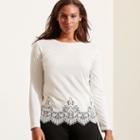 Ralph Lauren Lauren Woman Lace-hem Jersey Tee Cream