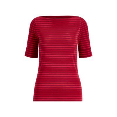 Ralph Lauren Striped Cotton Boatneck Top Bordeaux/crimson Sp