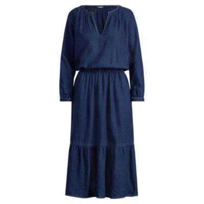 Ralph Lauren Linen-blend Midi Dress Aegean Wash 10p
