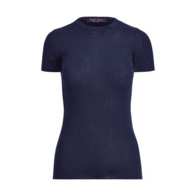 Ralph Lauren Ribbed Silk Crewneck T-shirt Bright Navy