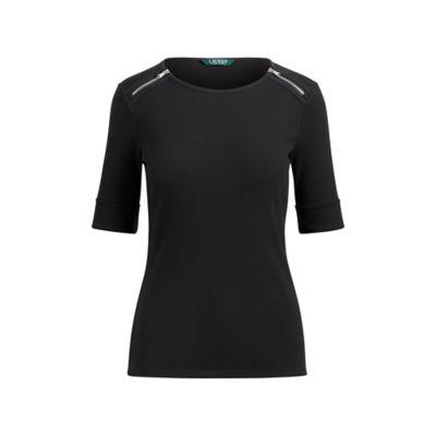 Ralph Lauren Zip-shoulder Jersey Top Polo Black
