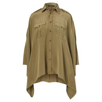 Ralph Lauren Silk Crepe Poncho-sleeve Shirt Olive