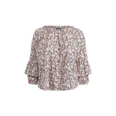 Ralph Lauren Ruffled-cuff Floral Jersey Top Blush Multi