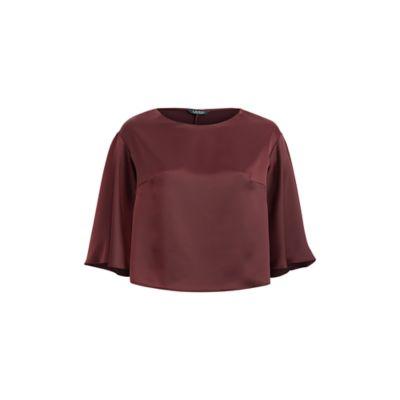 Ralph Lauren Satin Flutter-sleeve Top Red Sangria