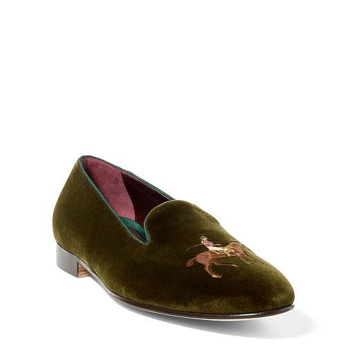 Ralph Lauren Collis Velvet Horse Slipper Olive