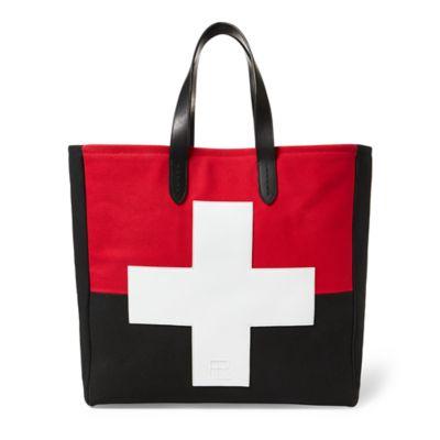 Ralph Lauren Leather-trim Canvas Tote Bag Red/black
