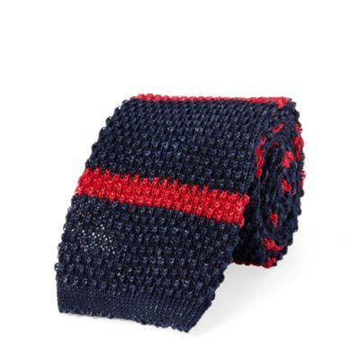 Ralph Lauren Striped Knit Linen-cotton Tie Navy/red