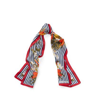 Ralph Lauren Floral & Striped Silk Scarf Navy