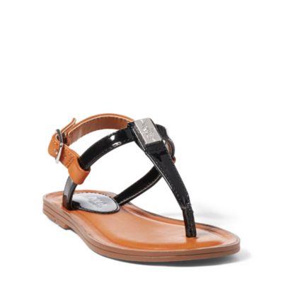 Ralph Lauren Gala Patent T-strap Sandal Black Patent - Silver