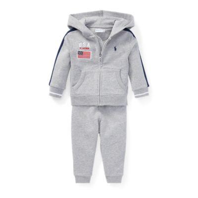 Ralph Lauren Cotton Hoodie & Pant Set Grey Ash Heather 6m