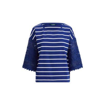 Ralph Lauren Striped Bell-sleeve Top True Sapphire/soft White