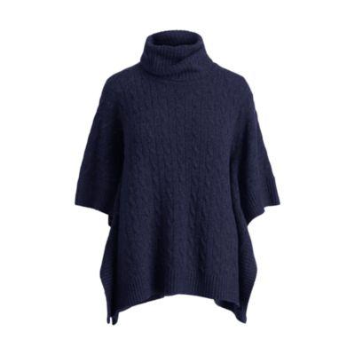 Ralph Lauren Cashmere Turtleneck Poncho Hunter Navy