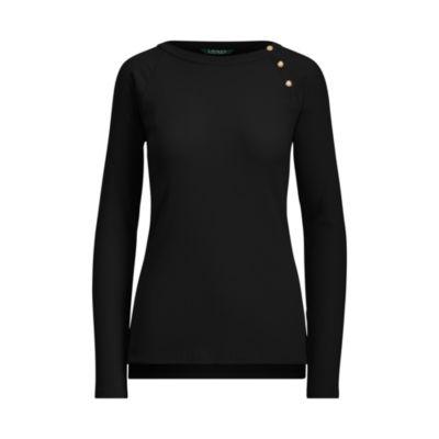 Ralph Lauren Button-shoulder Cotton Top Polo Black Lp