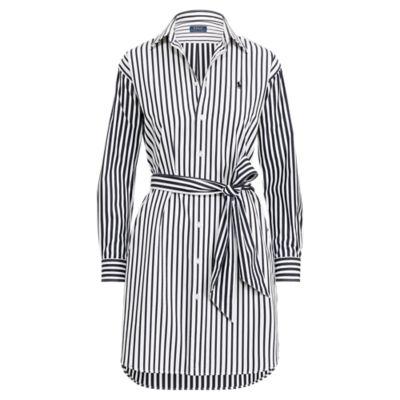 Ralph Lauren Striped Cotton Shirtdress 875 Black Multi Stripes