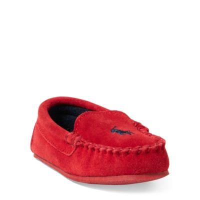 Ralph Lauren Desmond Suede Moccasin Slipper Red