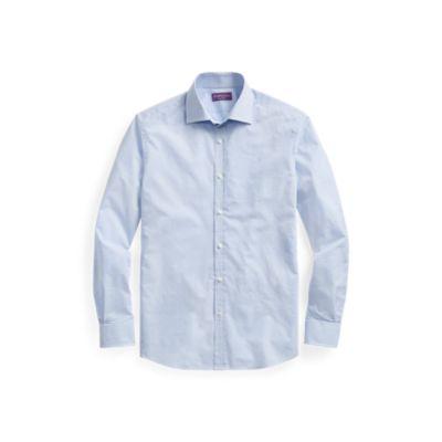 Ralph Lauren Plaid Cotton Dress Shirt Light Blue And White