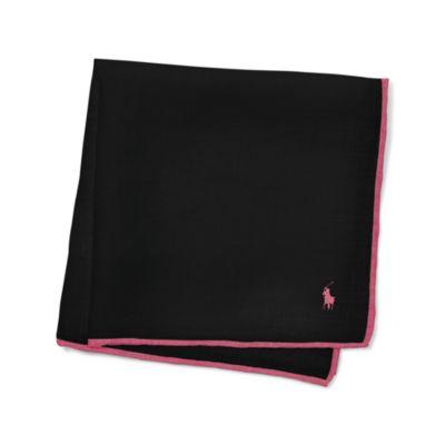 Ralph Lauren Pink Pony Linen Pocket Square Black/pink