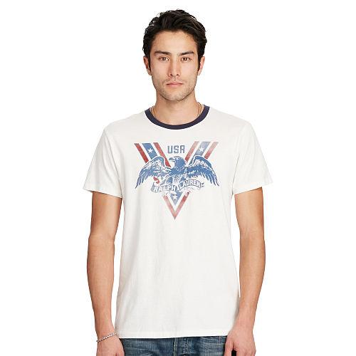 Ralph Lauren Denim & Supply Cotton Graphic Ringer Tee Antique Cream/blue