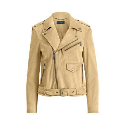 Ralph Lauren Suede Moto Jacket Madison Tan