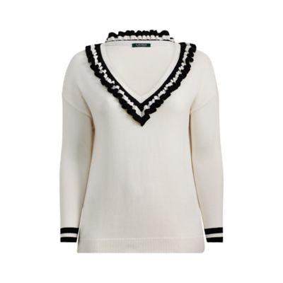Ralph Lauren Ruffled Cotton-blend Sweater Cream/polo Black