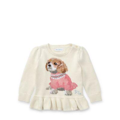 Ralph Lauren Puppy Peplum Cotton Sweater Warm White 18m