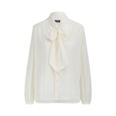 Ralph Lauren Silk Georgette Necktie Blouse Oyster Bay