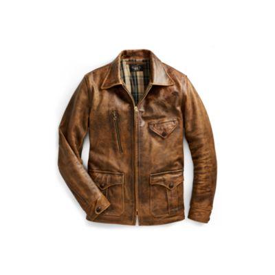 Ralph Lauren Leather Newsboy Jacket Brown
