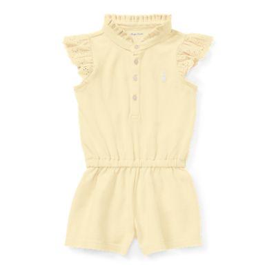 Ralph Lauren Flutter-sleeve Mesh Romper Wicket Yellow 24m