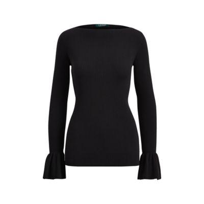 Ralph Lauren Ruffle-cuff Cotton Sweater Polo Black Sp