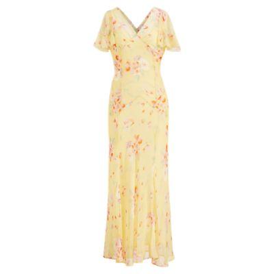 Ralph Lauren Alexandria Silk Floral Dress Yellow Multi