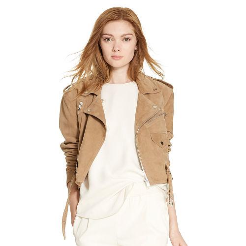 Polo Ralph Lauren Suede Cropped Moto Jacket Saddlery Tan