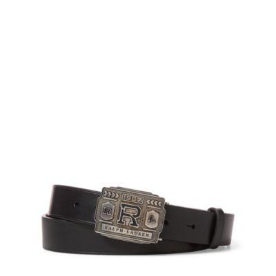 Ralph Lauren R-buckle Vachetta Leather Belt Black