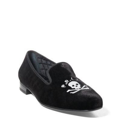 Ralph Lauren Willard Velvet Smoking Slipper Black With Skull Bones