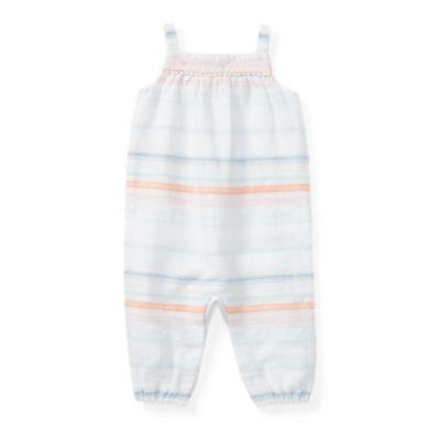 Ralph Lauren Striped Cotton Romper White/blue Multi 3m