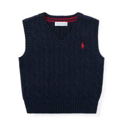 Ralph Lauren Cable-knit Cotton Sweater Vest Hunter Navy 6m