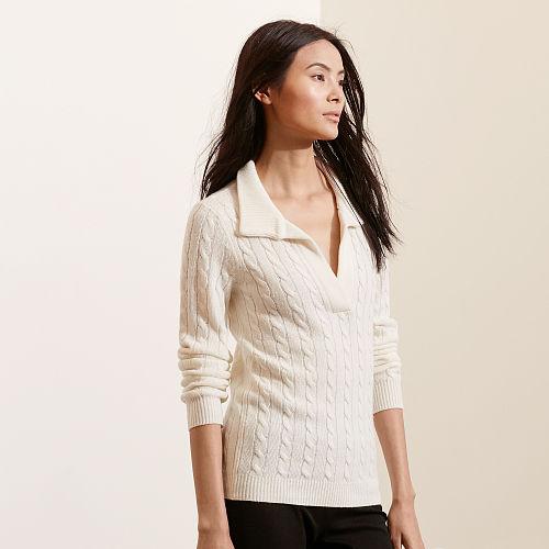 Ralph Lauren Lauren Cable-knit Shawl Sweater Ivory