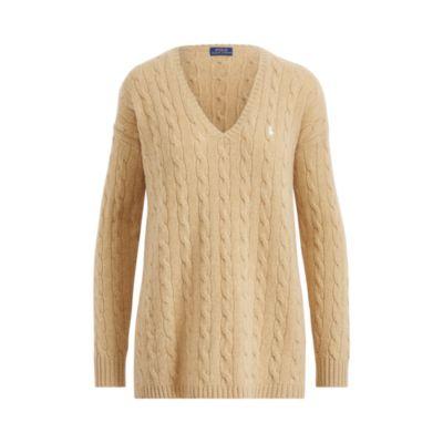 Ralph Lauren Cable-knit Side-slit Sweater Camel Melange