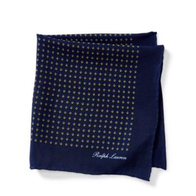 Ralph Lauren Print Silk Crepe Pocket Square Navy/yellow