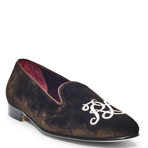 Ralph Lauren Collis Script Velvet Slipper Brown/white