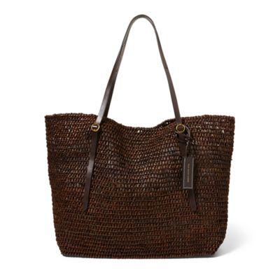 Ralph Lauren Raffia Lennox Tote Dark Brown